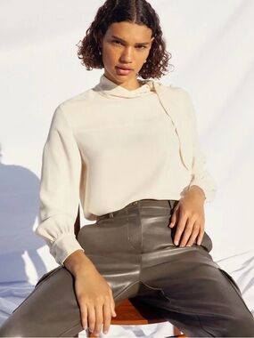 Cream Tie-Neck Blouse - Women's Top